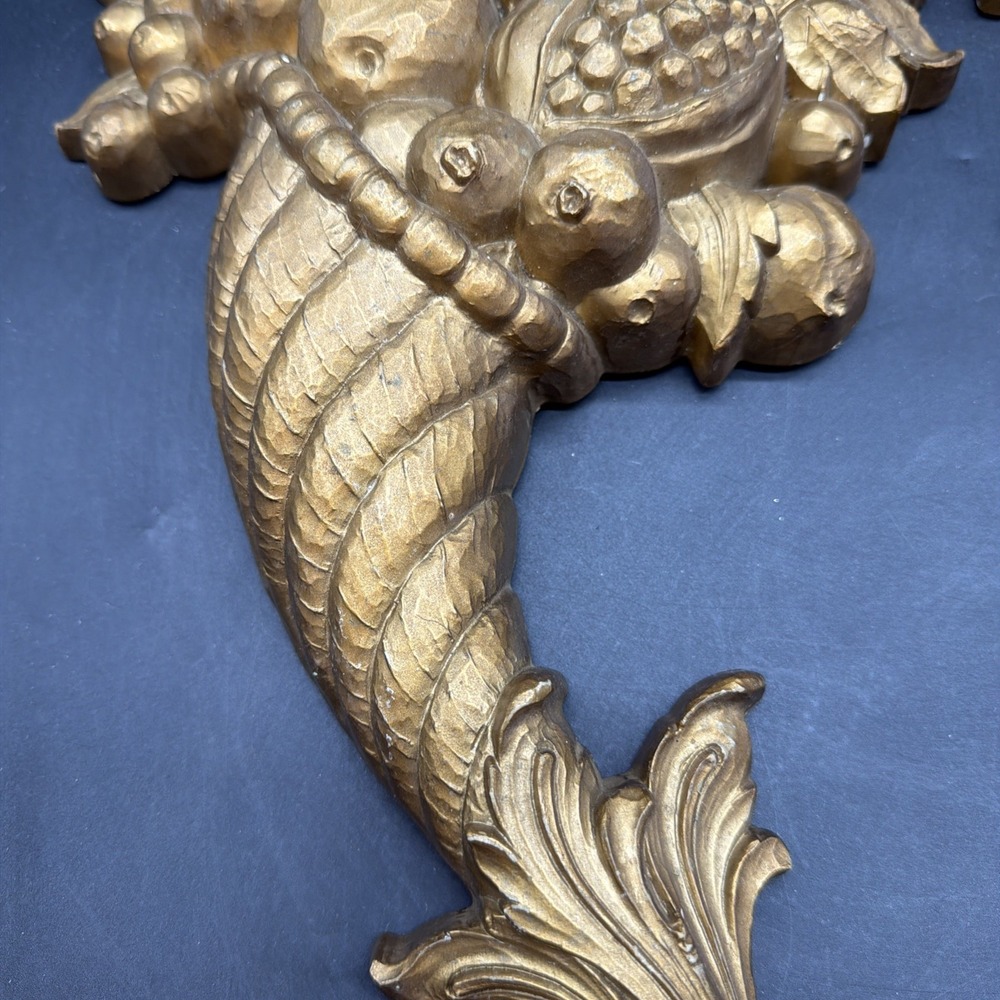 Vintage Syroco Set of Two Horn Of Plenty of Fruit Wall Hangers Home Interior - Picture 3 of 9